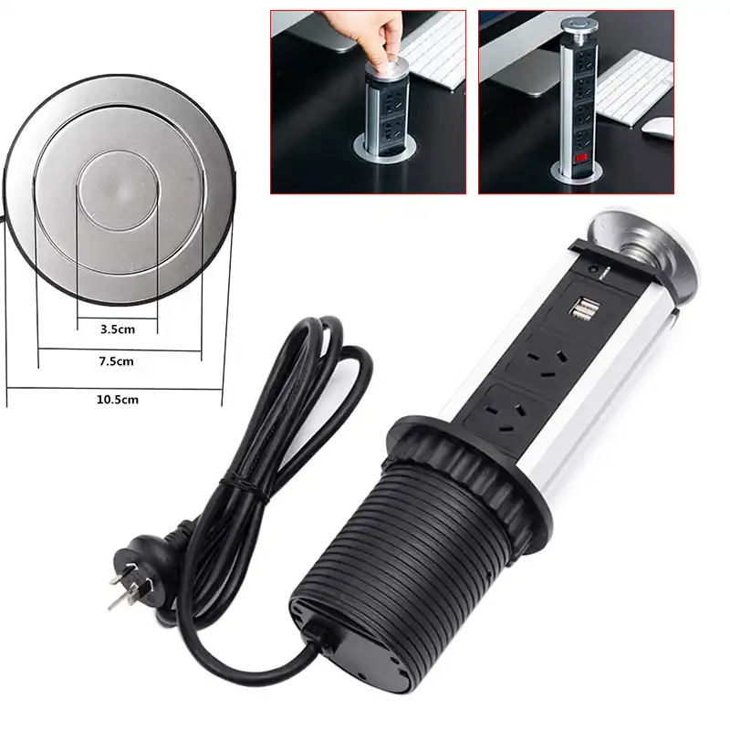 Pull Pop Up 3 Power Outlet 2 Usb Port Charging Desktop