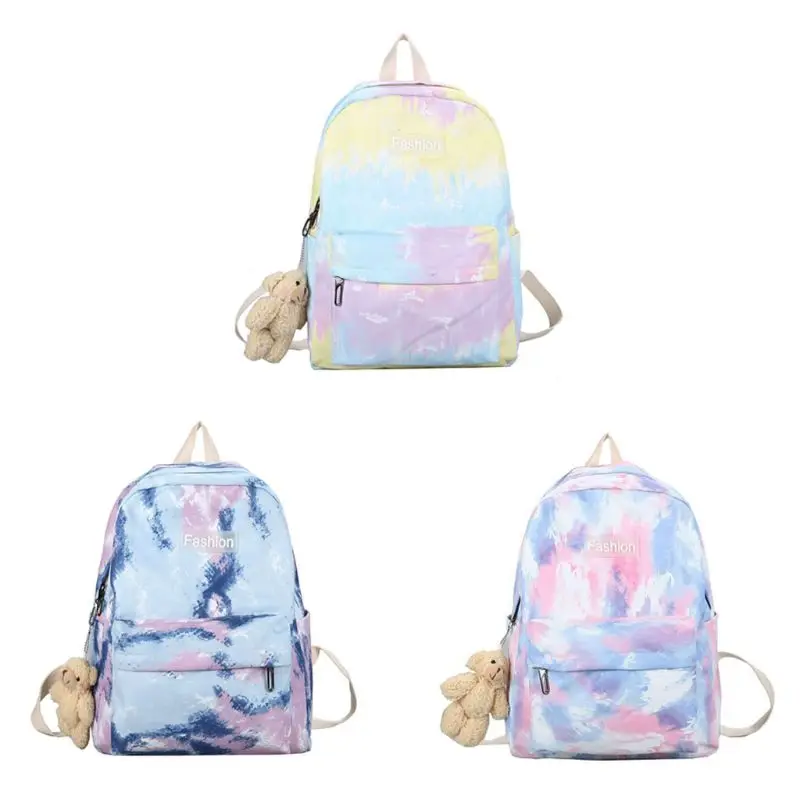 

THINKTHENDO Women Backpack Tie Dye Mixed Color Nylon School Bookbag Daypack Rucksack Shoulder Bag for Teenager Girls