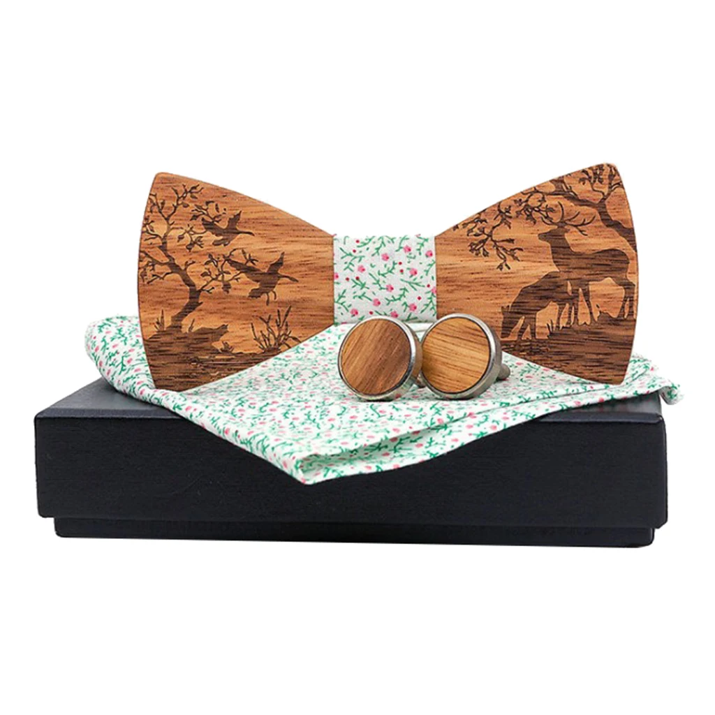  Men Butterfly Bow Tie cuff-linkHandkerchief Set Wedding Prom