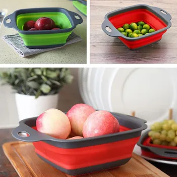 

Foldable Drain Basket Colander Fruit Vegetable Washing Basket Strainer Silicone Colander Collapsible Drainer Home Kitchen Tool