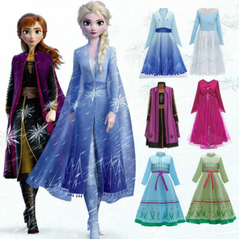 Новейшая модель; «Холодное сердце» 2 платье принцессы Анны и Эльзы для девочек, платье принцессы, платье для вечеринки, платье для маленьких детей, детские платья зимние брюки накидка и платье, Костюмы комплект Косплэй костюм
