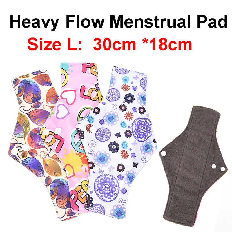 Reusable Bamboo Cotton Menstrual Cloth Sanitary Pads Napkin Washable Waterproof Panty Liners Women Feminine Hygiene Size L