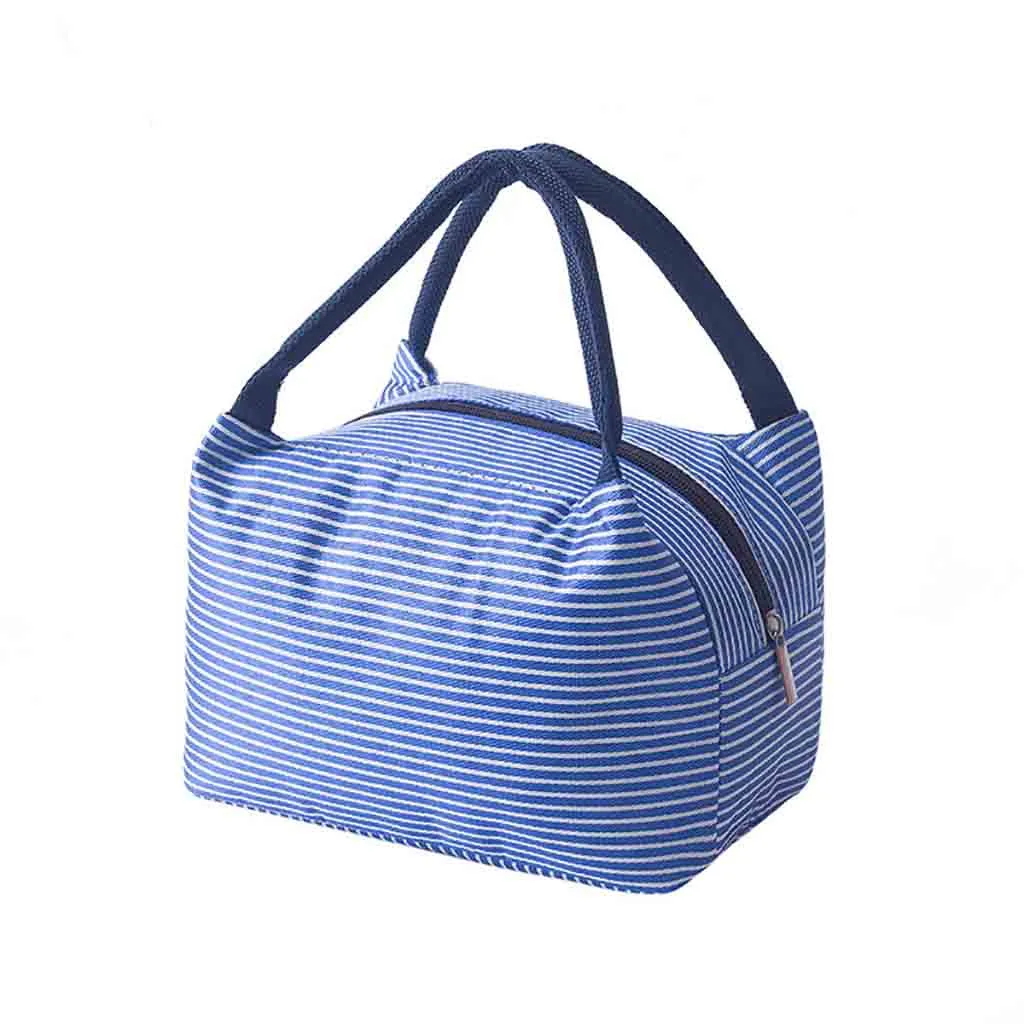 Женская модная портативная Изолированная оксфордская ткань, Термосумка для обедов, сумки для пикника, ланча для детей, полосатая Сумка-тоут# T1P - Цвет: Blue