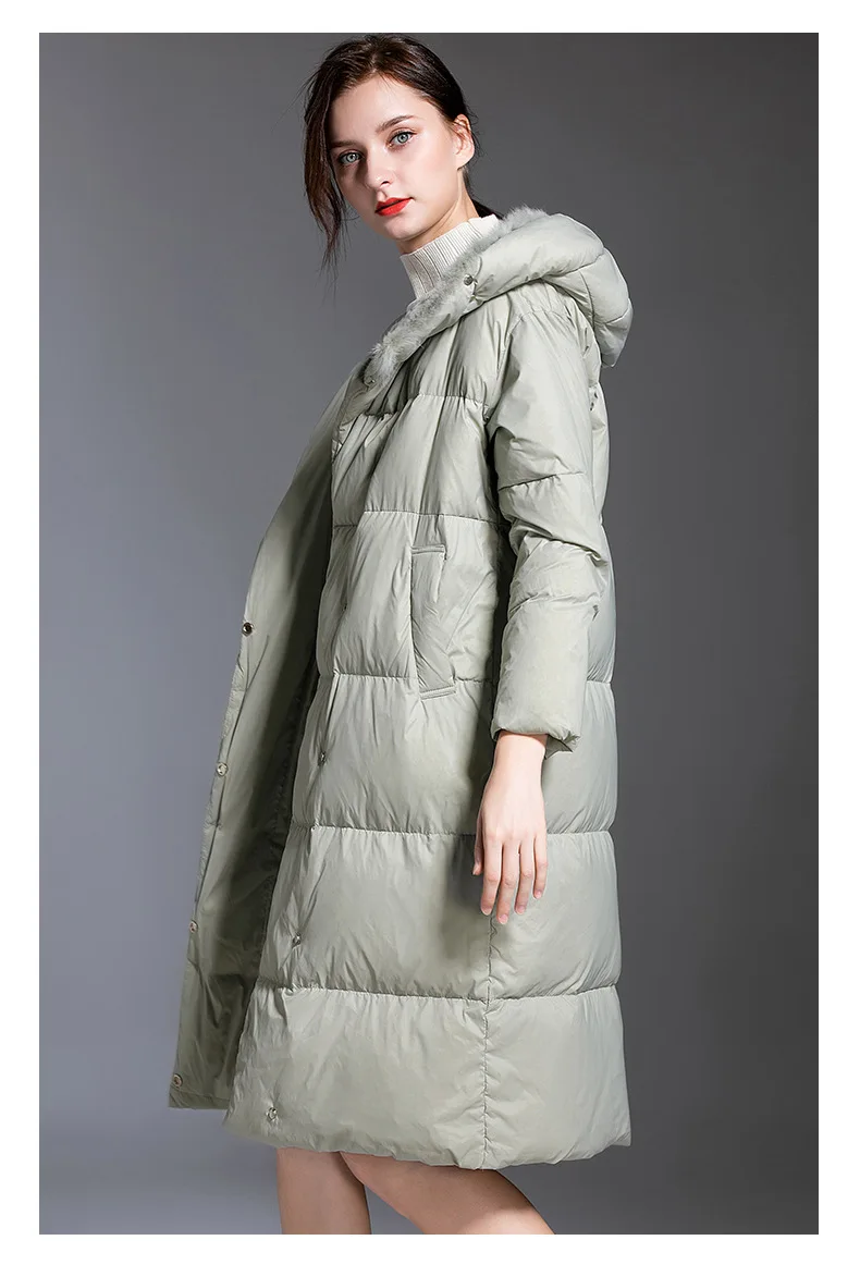 Европа зима оверсайз пушистый 95% утиный пух пальто женский нейлон тафты норки мех толстый теплый с капюшоном утка вниз куртка F137