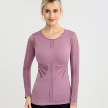 Спортивные рубашки с длинным рукавом для женщин, для йоги, сексуальный облегающий дышащий Топ, для фитнеса, спортзала, бесшовное для тренировки, топы, рубашки, спортивная одежда, быстросохнущая