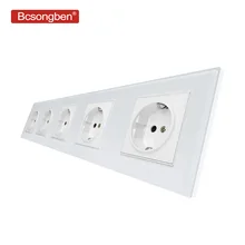 Bcsongben ЕС стандартный настенный силовой разъем производитель 16A Заземленный Электрический 5 Способ Розетки Кристалл Стекло и панель ПК