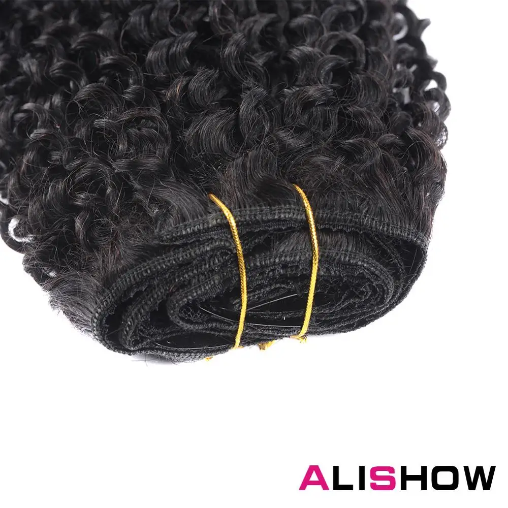 Alishow индийские афро кудрявый кудрявые плетения Волосы remy Клип В Пряди человеческих волос для наращивания натуральных Цвет волосы для наращивания на всю голову 10 шт./компл. 120G