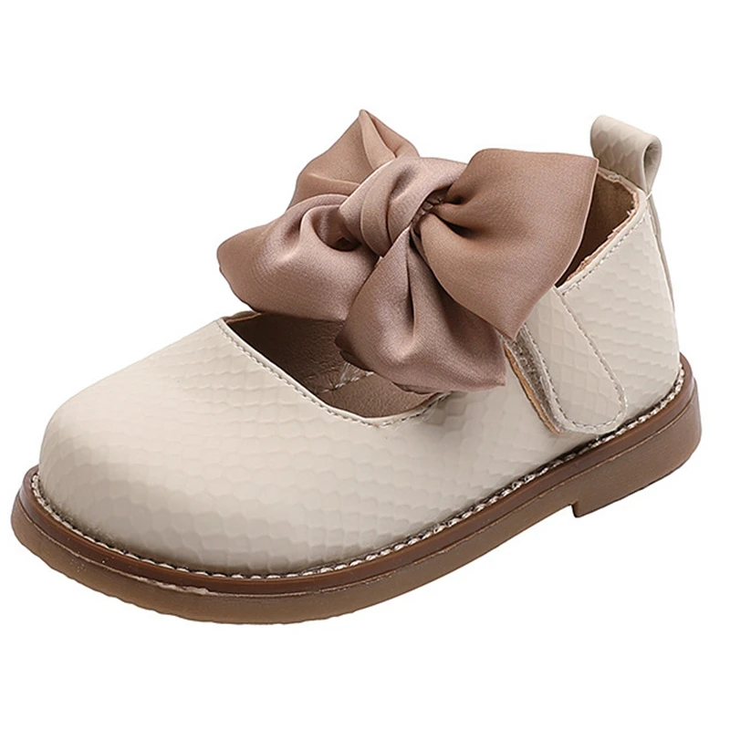 13.5-18.5cm Brand Children Solid Pure Shoes Girls Leather Shoes Lace Bow-knot Sweet Soft Princess Dress For Wedding