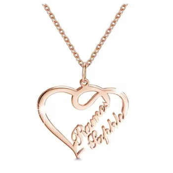 

Overlapping Heart Two Name Necklace Rose Gold Plated silver