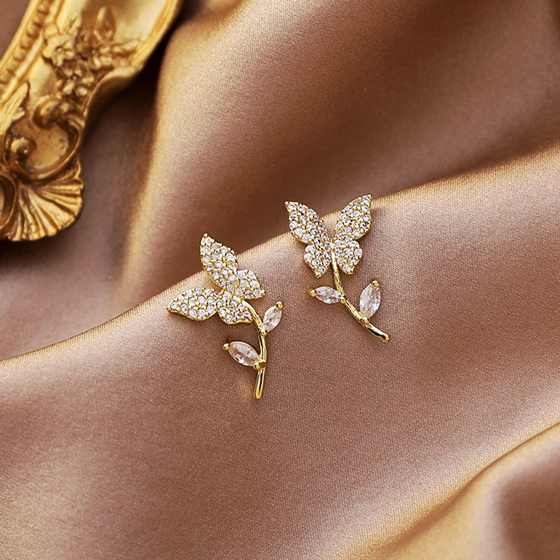

S925 Needle Butterfly Flowers Stud Earrings for Women Designer Creativity Luxury Jewelry High Quality Micro Inlaid AAA Zircon