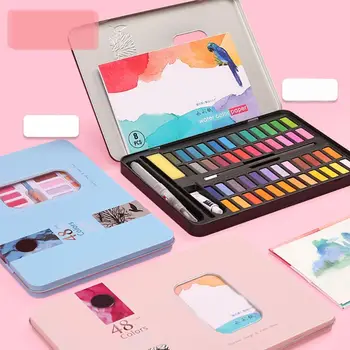 

Solid Watercolor Paint Set 48 Colors Art Set With Water Brush Pen Watercolor Painting Pigment