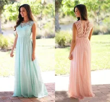 Jewel Neck Sleeveless A Line Lace Junior Bridesmaid Dresses Long Chiffon Maid Of Honor Dress Cheap Mint Green Bridesmaid Dresses