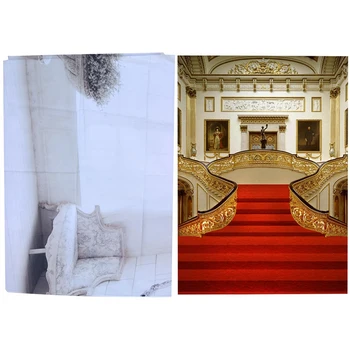 

2Pcs Photography Backdrops Vinyl 5X7Ft Wedding Background Photo Props-European Style & Interior Wooden Floor Brick Wall