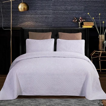 

3pcs Pure white Bed cover Wave rolling pattern Bedspread large size Bedding set Double bed Quilt Quilting Blanket Pillowcases