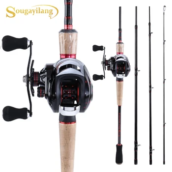

Sougayilang Fishing Rod Reel Combos Portable 4 Sections M Power Casting Fishing Rod and 17+1BB Baitcasting Reel Fishing Tackle