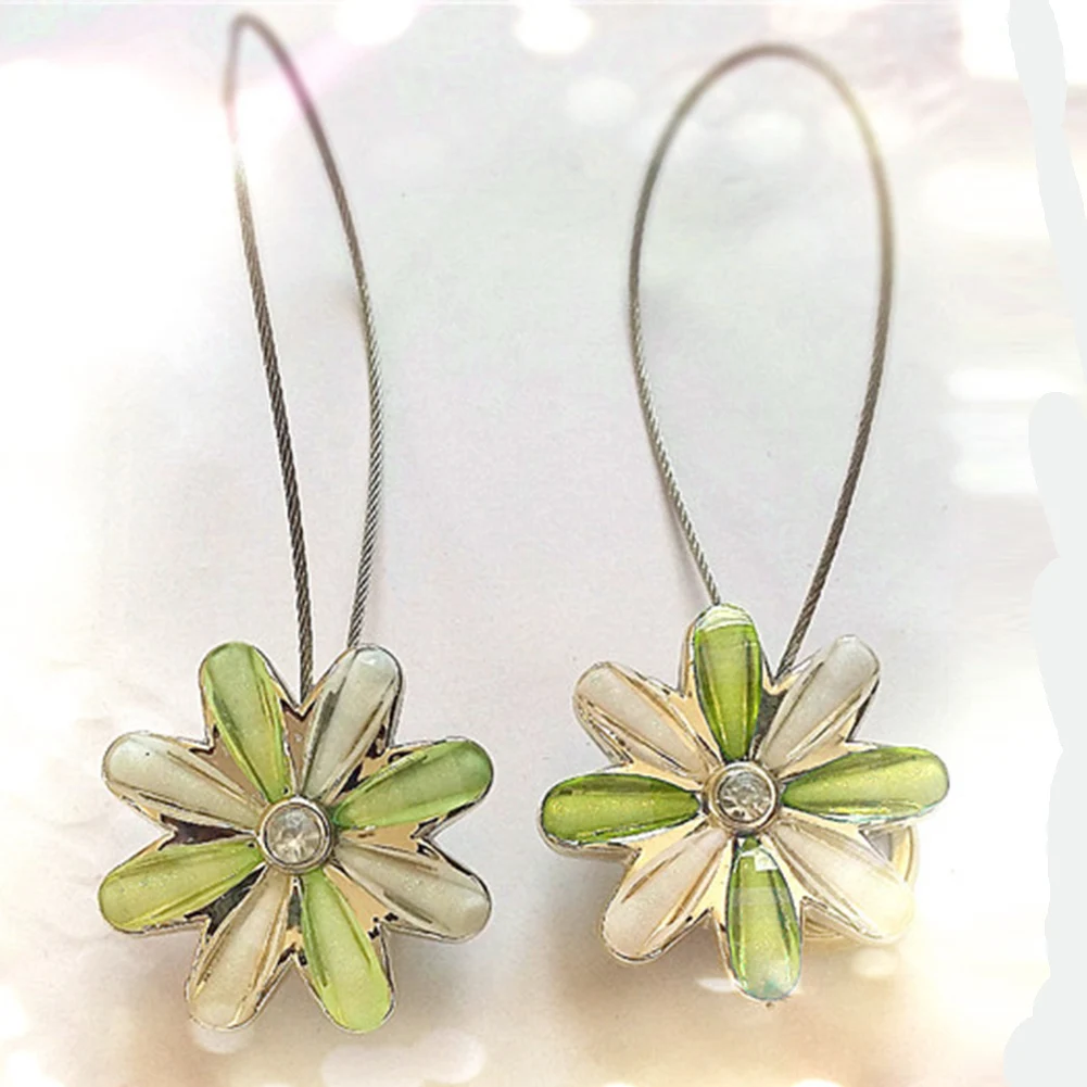 2 Pcs Decorative Curtain Clips Double Color Tieback Buckle Flower Strap Magnetic Holder