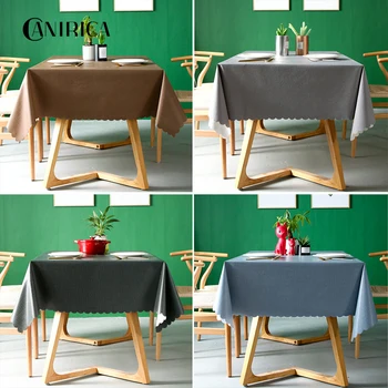 

CANIRICA Waterproof Tablecloth PVC Rectangular Table Cloth Table Cover For Kitchen Decor Mantel Mesa Solid Color Home Decor