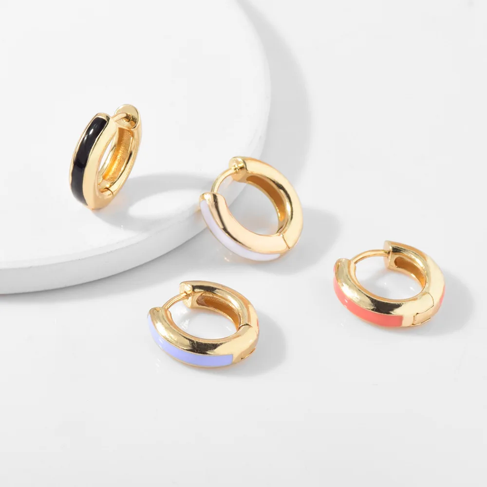 

Hot Sales Hoop Earrings Womens Multicolor Copper Oil Drip Creative Simple Small Circle Round Copper Earrings Jewelry For Girls