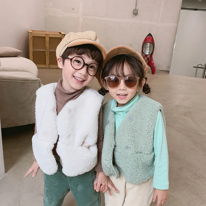 WLG Autumn boys girls vests kids white green v neck vest baby casual