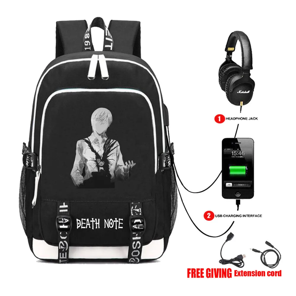 09 Рюкзак для косплея с надписью «Death Note», USB зарядка, разъем для наушников, школьные сумки с мультяшным принтом, Повседневная дорожная сумка для ноутбука - Цвет: 09