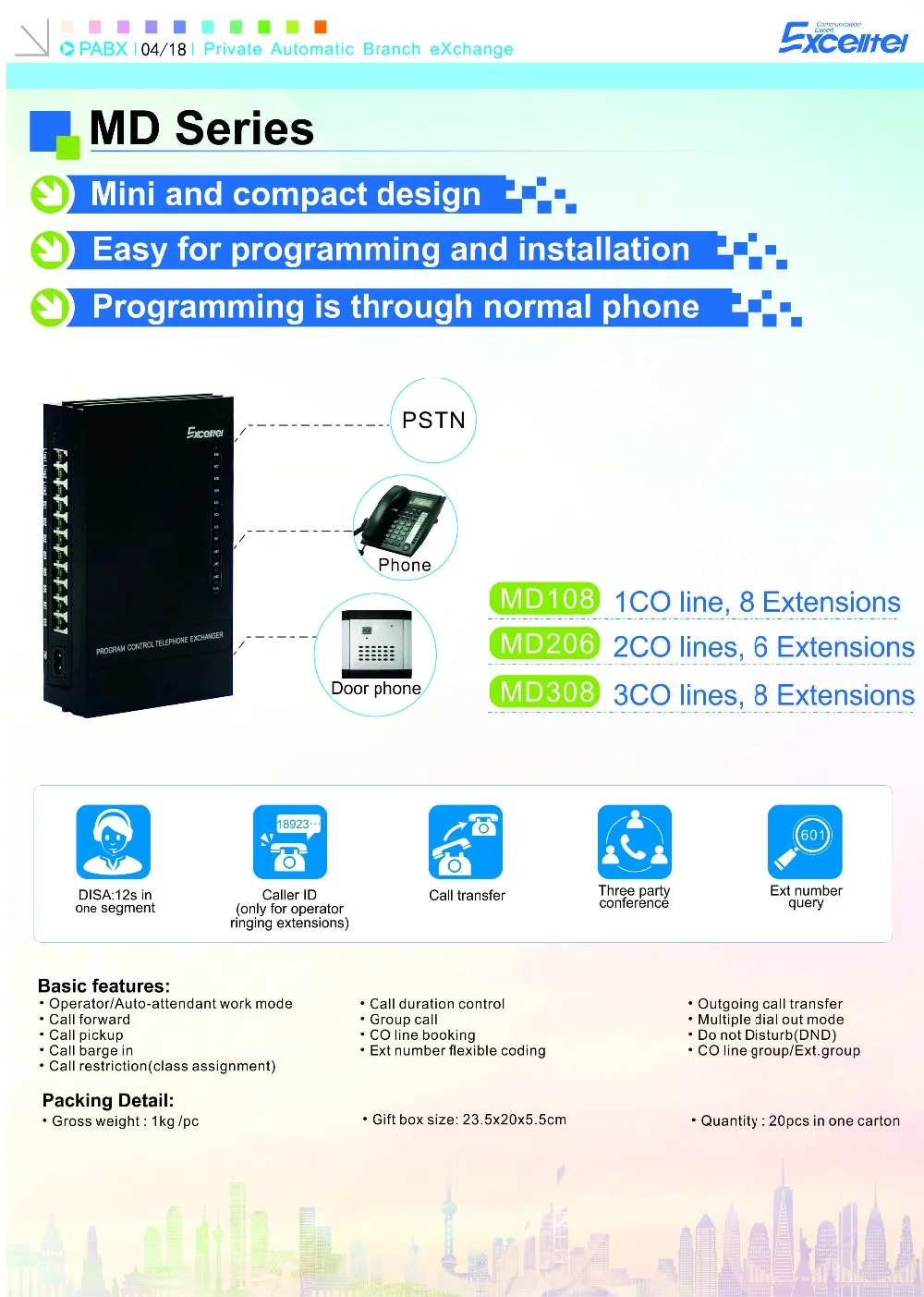 Description Picture 5 of itemEXCELLTEL Telephone Exchange system  Mini PABX  home PBX MD208 2 PSTN 8 extensions