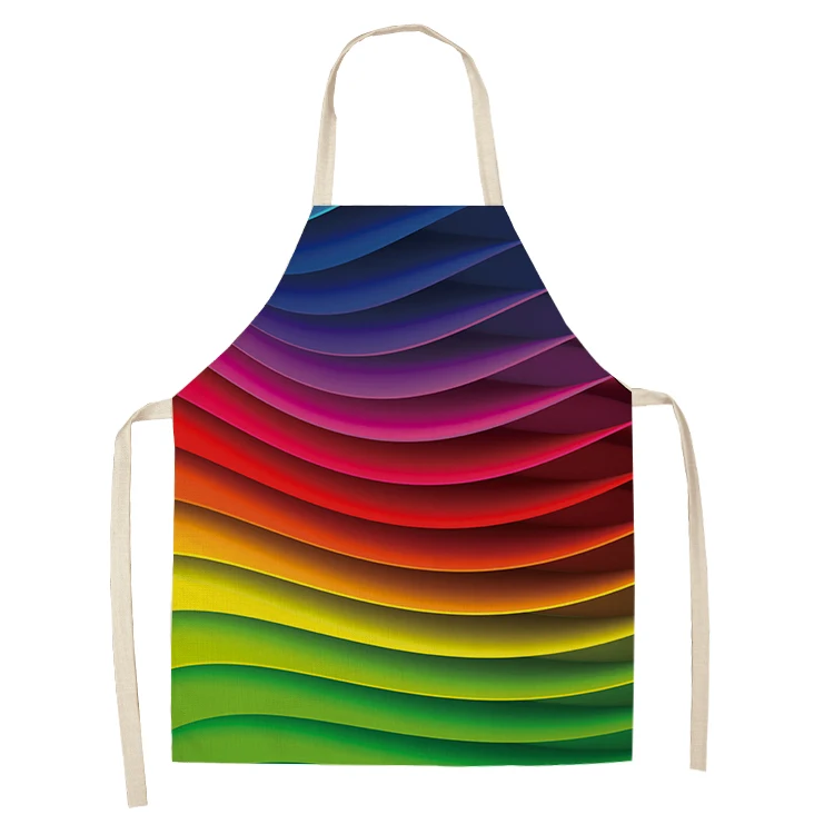 Apron Kids Rainbow Colorful Geometric Kitchen Apron for Women Household Cleaning Pinafore Cooking Apron Cotton Linen Bib