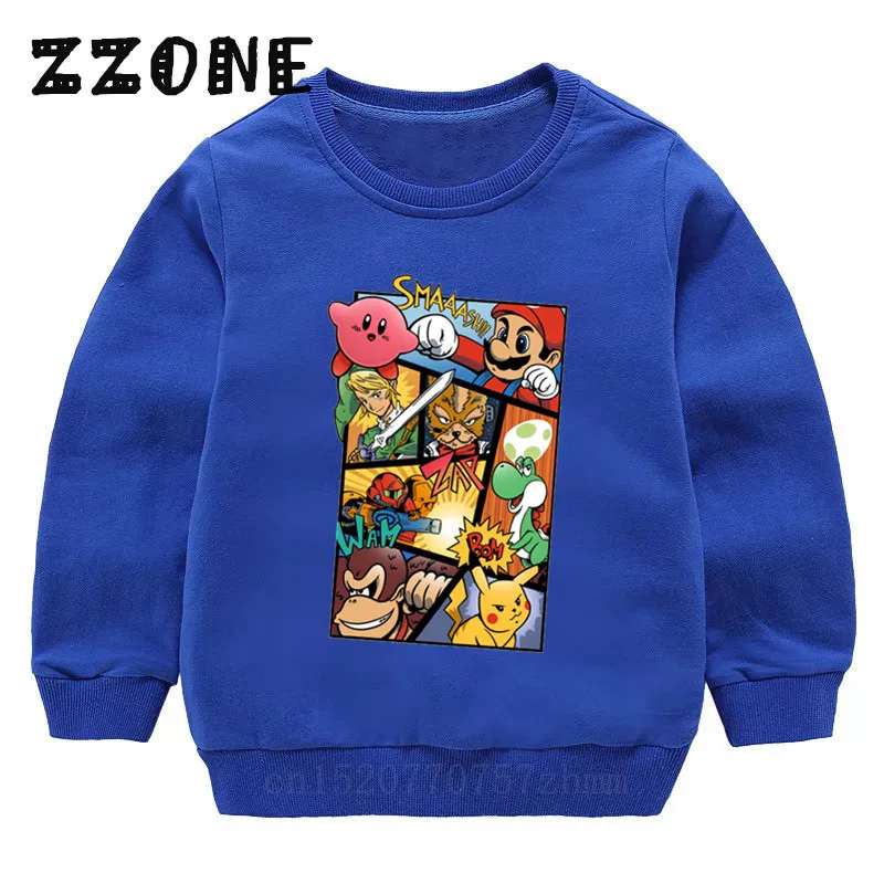 Детские толстовки с капюшоном с рисунками из мультфильмов супер разбили братьев свитшоты с Марио пуловер для малышей, топы для девочек, Осенняя Одежда для мальчиков, KYT5220 - Цвет: 5220A-Blue