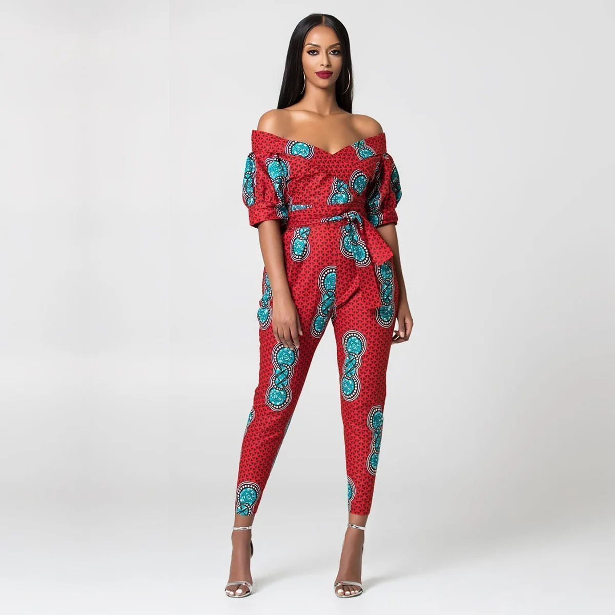 african fashion style New Summer African Printing Jumpsuit For Women Fashion Lantern Sleeves Off Shoulder Ankara Style Trousers Casual Lady Jumpsuit african outfits