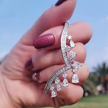 

Luxury Crown drop bracelet pave T square Simulated Diamond stone Engagement bangles for Women Wedding White gold filled Jewelry
