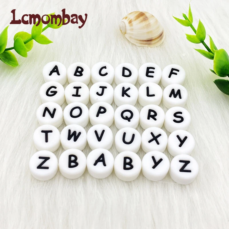 10pcs 12mm silicone letter beads Bpa free flat round molar beads baby teether DIY baby pacifier personalized accessories