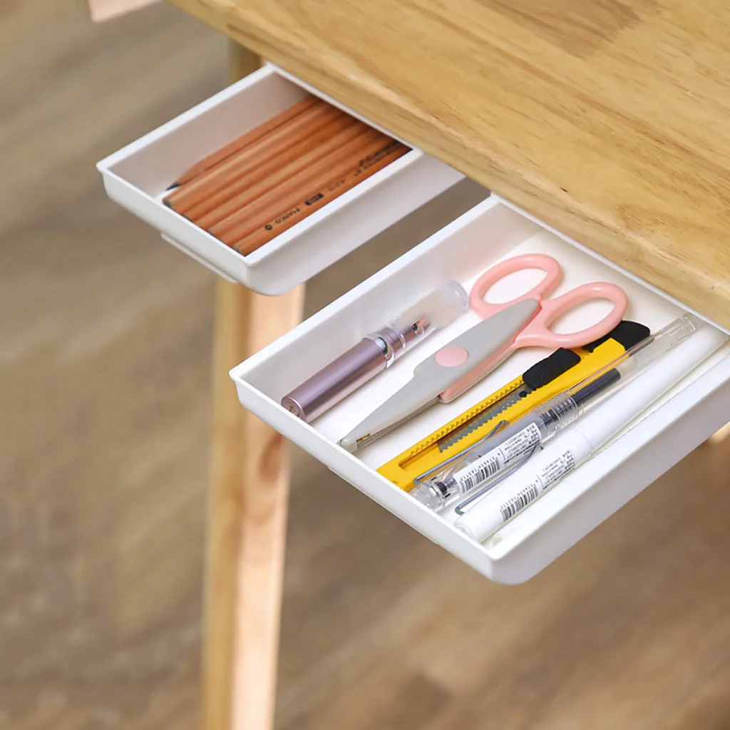 Hot Sale Self Stick Pencil Tray Under Desk Drawer Organizer Table Storage Box