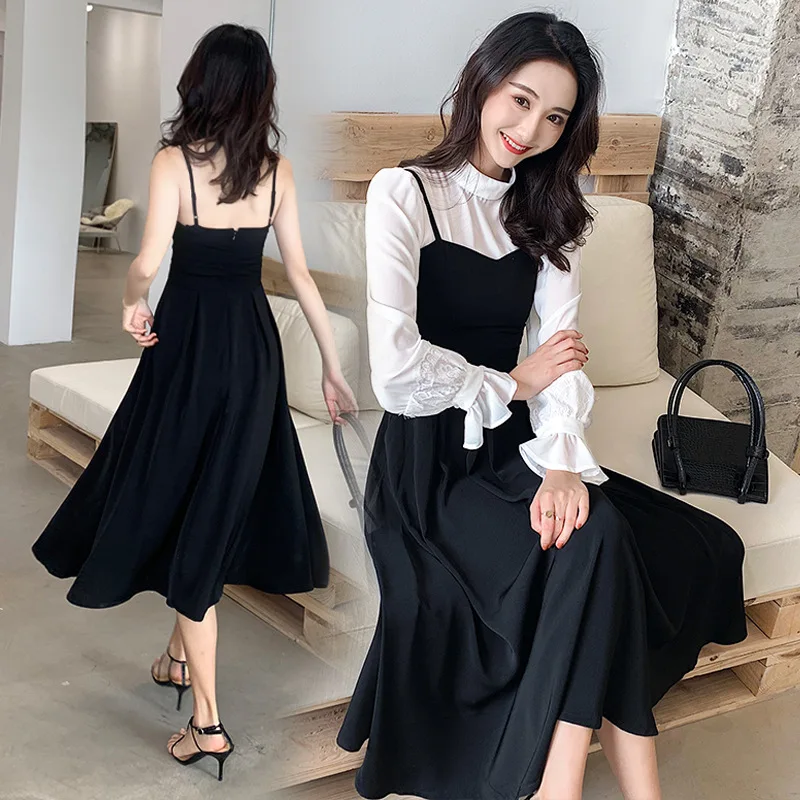 

2019 Spring And Summer New Style Two-Piece Chiffon Shirt Dress Outfit Camisole Big Hemline Suit Dress-Style Elegant Skirt