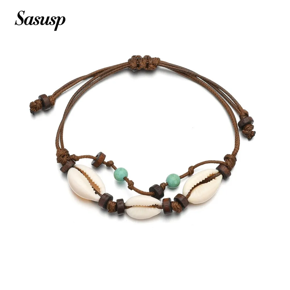 Sasusp Boho ножные браслеты с очаровательными натуральными ракушками и бусинами для женщин ножной браслет морские аксессуары