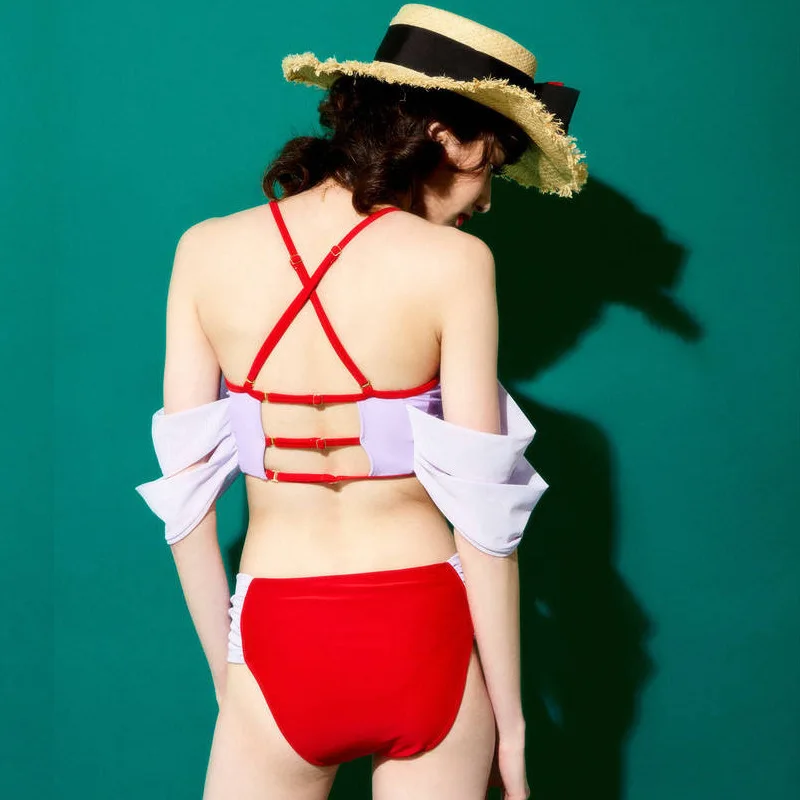 

Fashion Joint off-Shoulder Triangle Two-piece Swimsuits Women's Seaside Beach Spa Resort Swimming Suit 2019 New Style