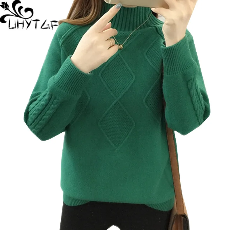 

UHYTGF Womens Sweaters warm Winter Tops Turtleneck Sweater Women Long sleeve Pullover Elasticity autumn Knitted Sweater lady 731