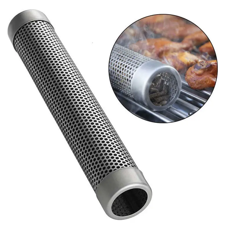 Stainless Steel Pellet Tube Smoking Mesh Pipe Kitchen Outdoor Cooking Bbq Tools Accessories Round Sqaure Smoke Generator Smoker