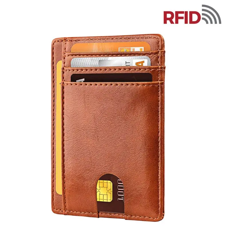 PU Brown 16 видов стилей дополнительно Тонкий RFID держатель для карт для мужчин и женщин блокирующий кожаный кошелек минималистичный кредитный кошелек для денег и карт держатель для карт - Цвет: PU Brown