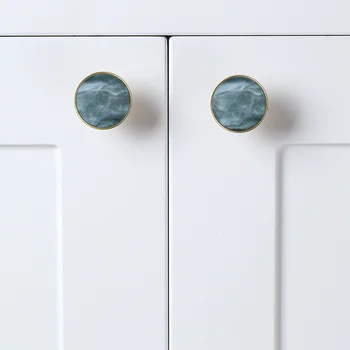 European Door Knobs and Handles for Kitchen Cabinet Brass Furniture Handles Marble Vein Gold Drawer Pulls Wall Hanging Hook