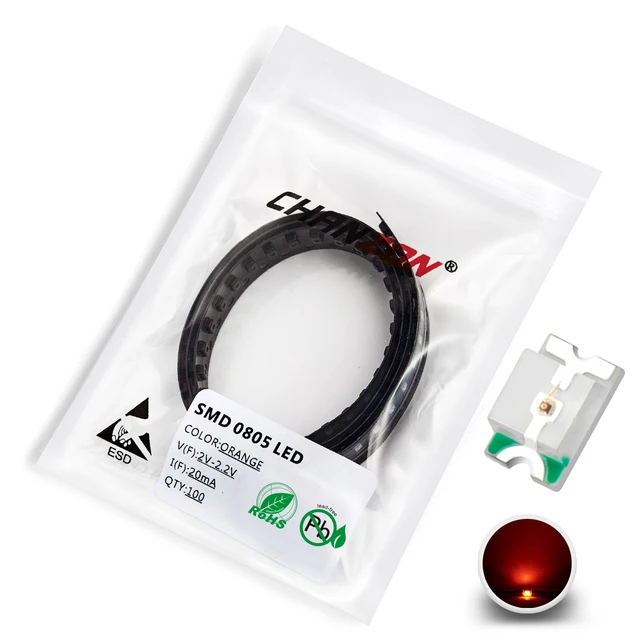 100pcs 0805 (2012) SMD LED Emitting Diode Kit Lamp Chip Light Beads Warm White Red Green Blue Yellow Orange UV Pink Micro 3V SMT 100pcs Orange