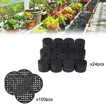 

100pcs Natural Rubber Flower Pot Mat and Flower Pot Hole Mesh Pad Bottom Grid Mat for Anti Corrosion Breathable(Round-Black)