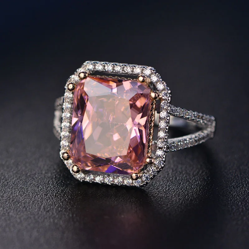 S925 стерлингового серебра циркониевый Камень Обручальное кольцо розовый