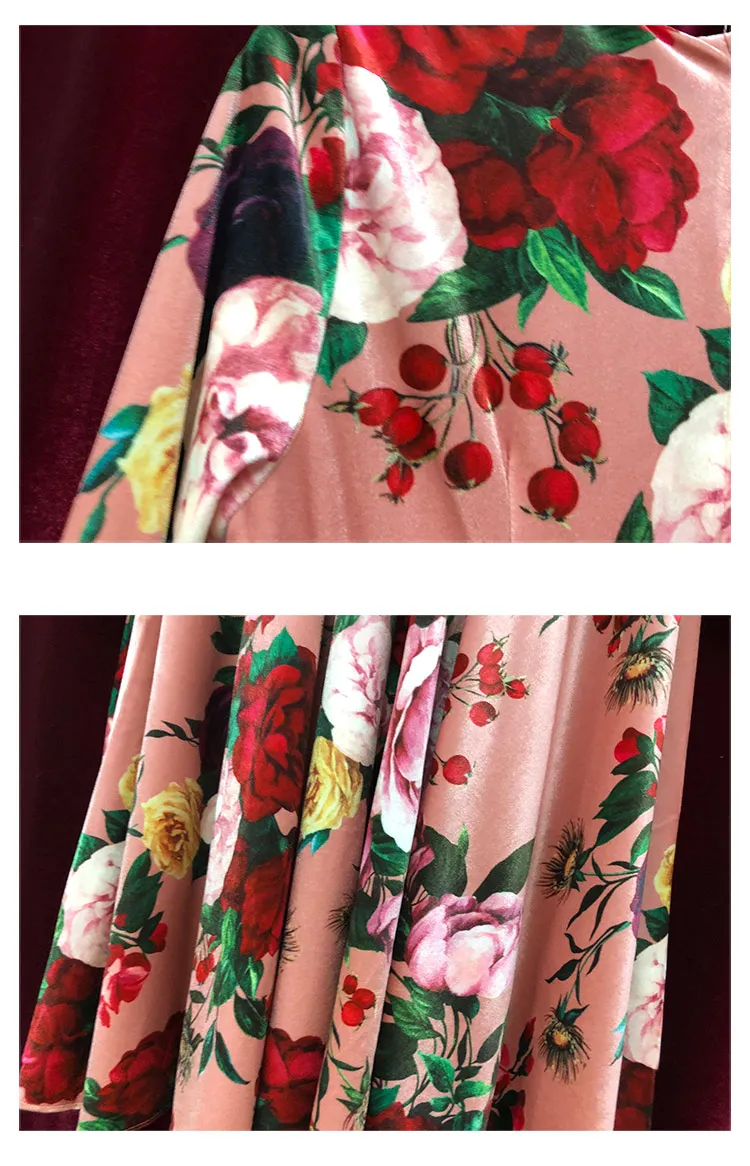 LD LINDA делла модное подиумное осенне-зимнее бархатное платье женское с длинным рукавом винтажное с цветочным принтом и оборками элегантное платье миди