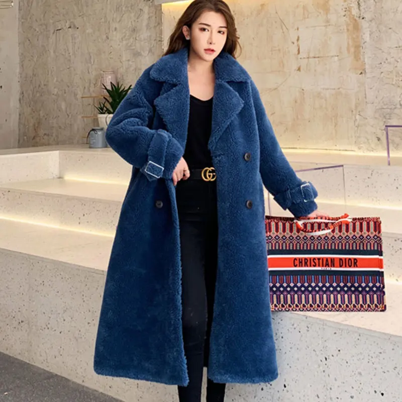 Минни Маус Abrigos Mujer Invierno натуральном овечьем меху пальто, шерстяное пальто зимняя куртка Для женщин Повседневное парка длинное пальто с поясом для женщин