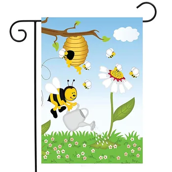 

Spring Summer Funny Cute Bees Honey Garden Yard Flag 12"x 18" Double Sided, Daisy Flower Beehive Polyester Welcome House Flag