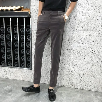 

Men's casual pants 2019 autumn and winter new slim solid color casual pants young people personality fashion men's clothing