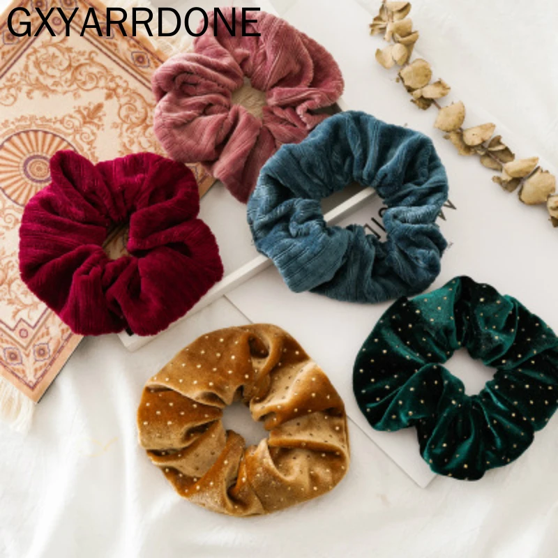 

1pc Christmas Gold Velvet Scrunchies Solid Hair Ring Ties For Girls Ponytail Holders Rubber Band Green Hairband Hair Accessories
