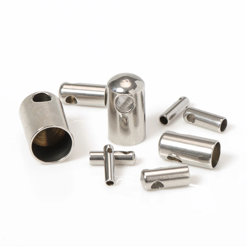 

50pcs Stainless Steel Leather Cord End Caps Fastener Clasps with Hole1-6mm DIY Bracelet Necklace Connectors For Jewelry Making