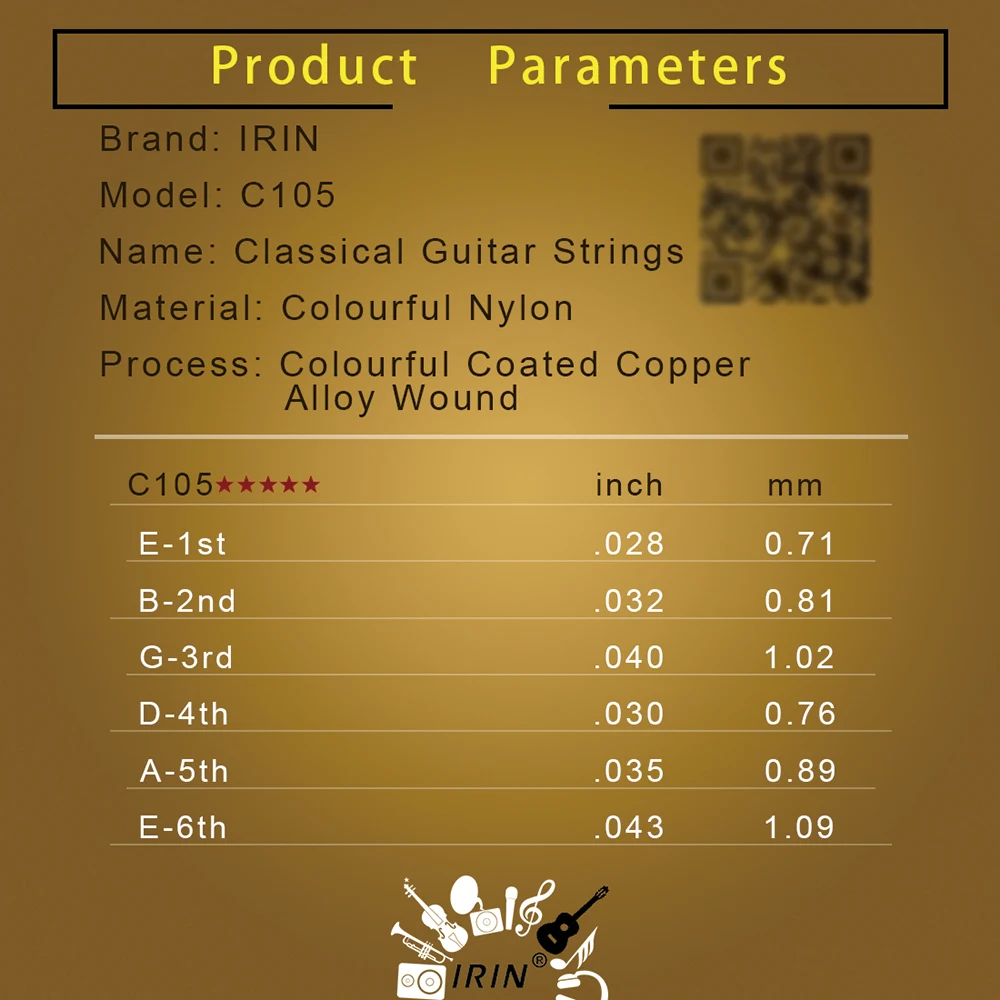 6 pièces/ensemble (.028-.043) cordes de guitare classique en Nylon deux  couleurs Tension normale 