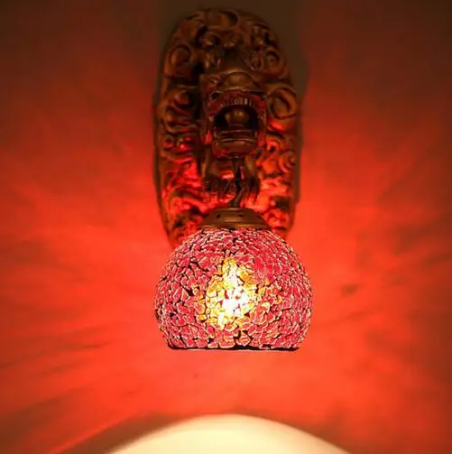 Винтаж Китай Стиль резина, дракон настенный светильник освещение класса люкс E27 Стекло абажур дома Ming