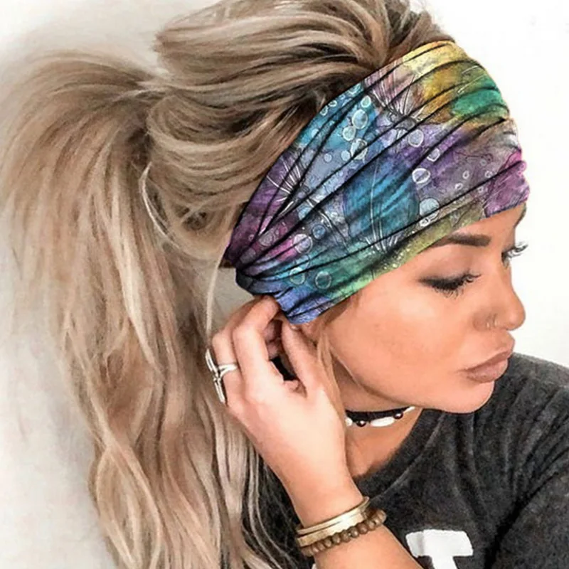 Women Wide Sports Yoga Headband Stretch Hairband Elastic Print Hair Band Boho Turban Hair Accessories Sweatband 2020 New